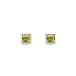 9ct White Gold Square Natural Peridot Rubover Stud Earrings — 3mm