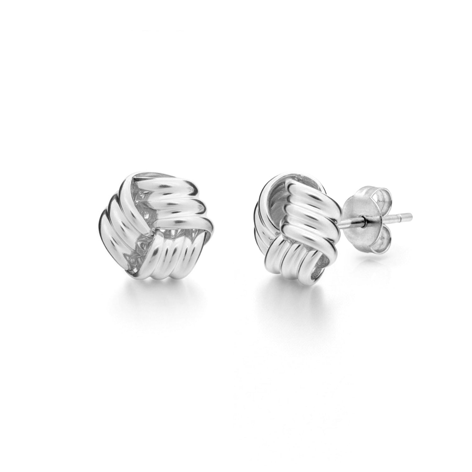 9ct White Gold Polished Ribbed Knot Stud Earrings — 10mm