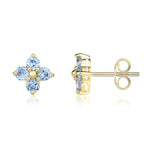 9ct Yellow Gold Round Natural Aquamarine Four Stone Cluster Stud Earrings