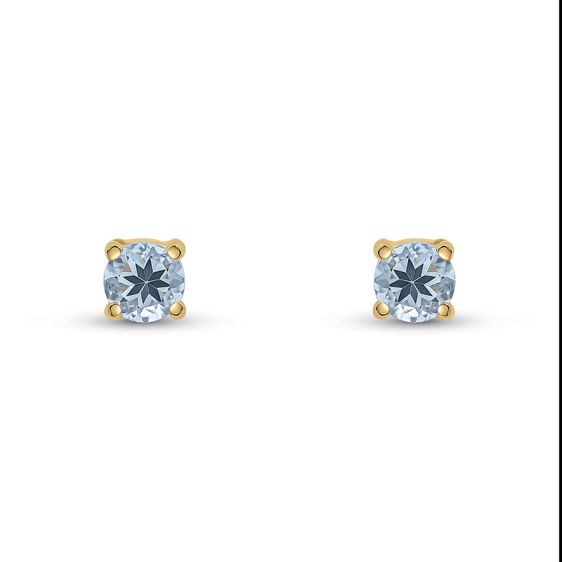 9ct Yellow Gold Round Natural Aquamarine Claw Stud Earrings — 4mm