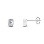 9ct White Gold Octagonal Emerald Cut Cubic Zirconia CZ Rubover Stud Earrings — 5x3mm