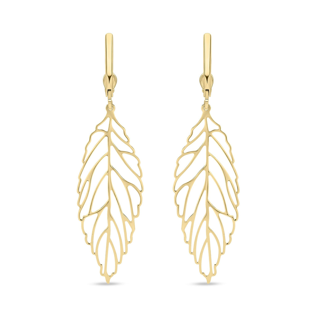 9ct Yellow Gold Open Leaf Drop Earrings