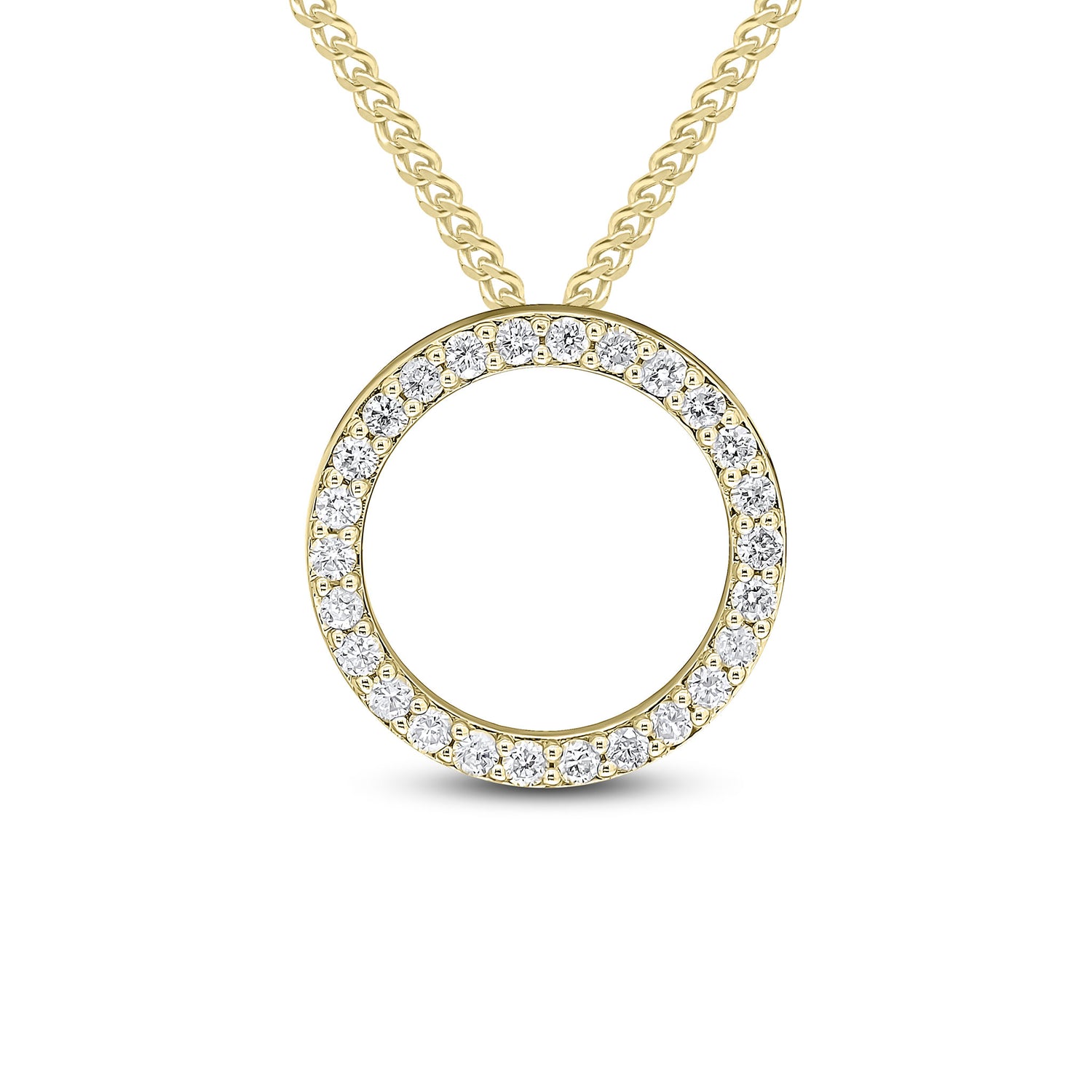 18ct Yellow Gold Round Natural Diamond Claw Set Open Circle Slider Pendant — 20mm