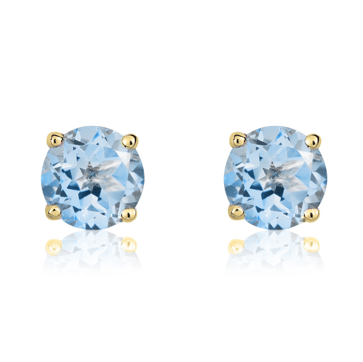 9ct Yellow Gold Round Natural Aquamarine Claw Set Stud Earrings — 5mm
