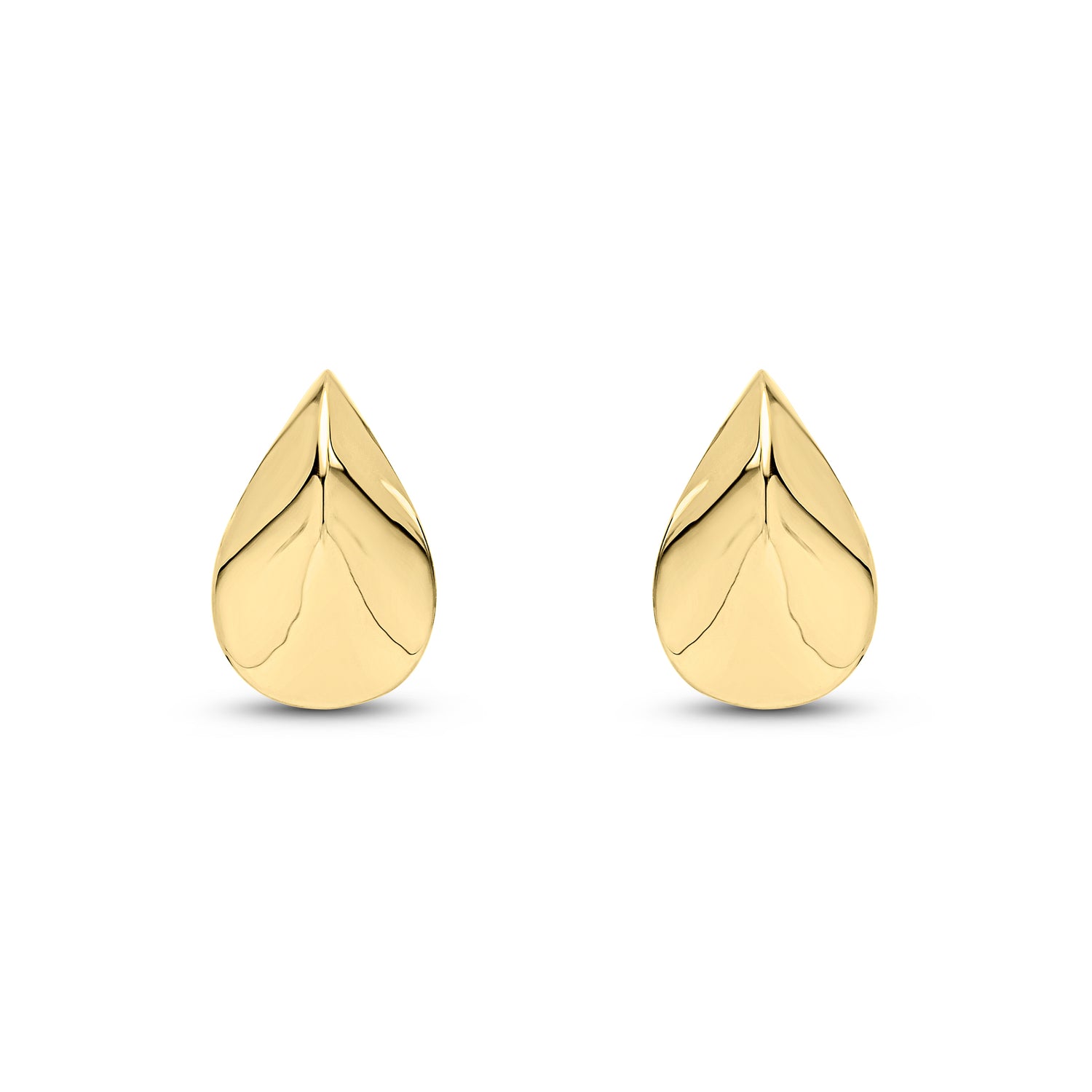 9ct Yellow Gold Polished Ridged Pear Shape Stud Earrings — 17mm