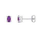 9ct White Gold Oval Natural Amethyst Claw Stud Earrings — 5x3mm