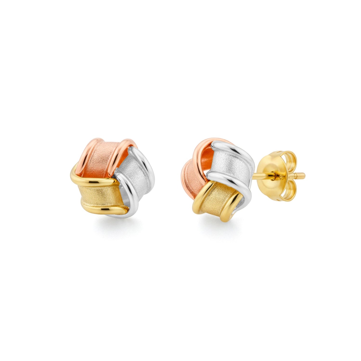 9ct Three-Tone Gold Polished Interlaced Knot Stud Earrings — 9mm