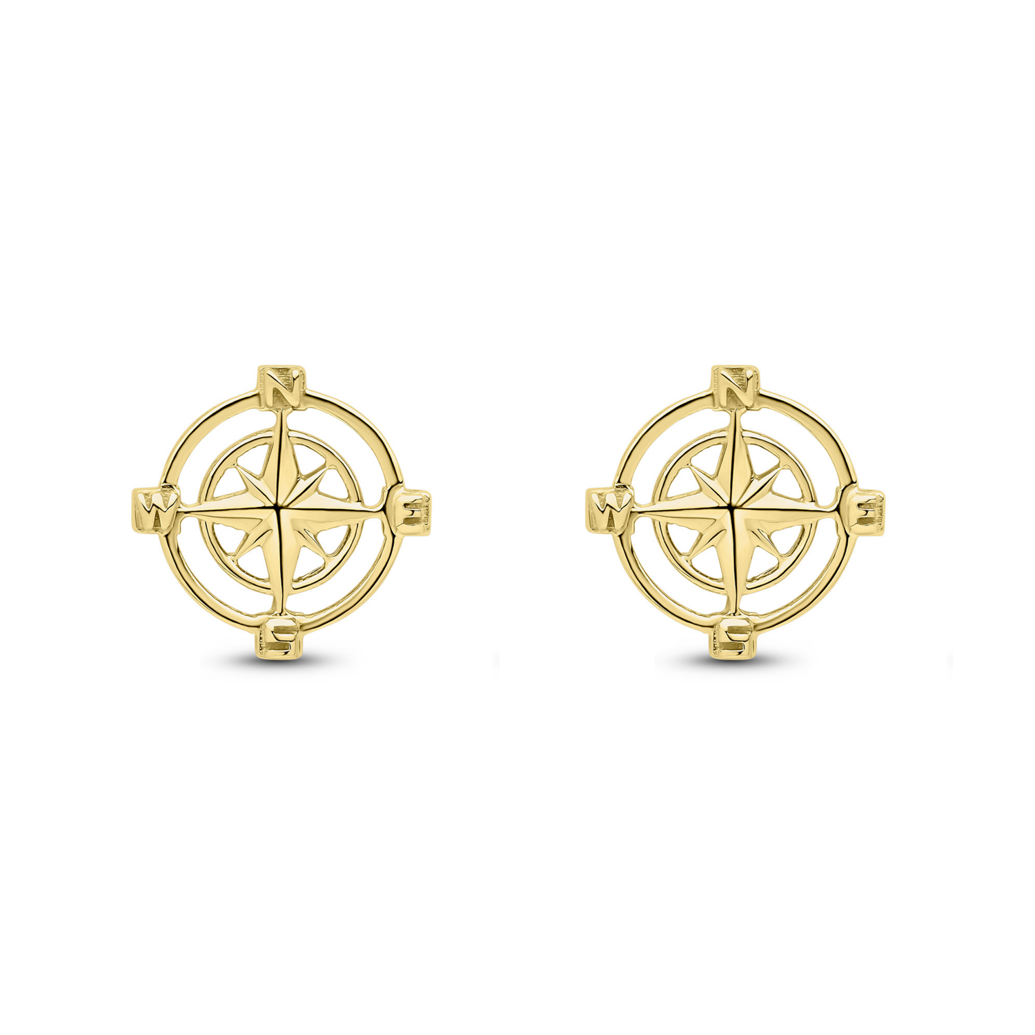 9ct Yellow Gold Polished Openwork Compass Rose Directional Stud Earrings