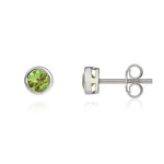 9ct White Gold Round Natural Peridot Rubover Stud Earrings — 4mm