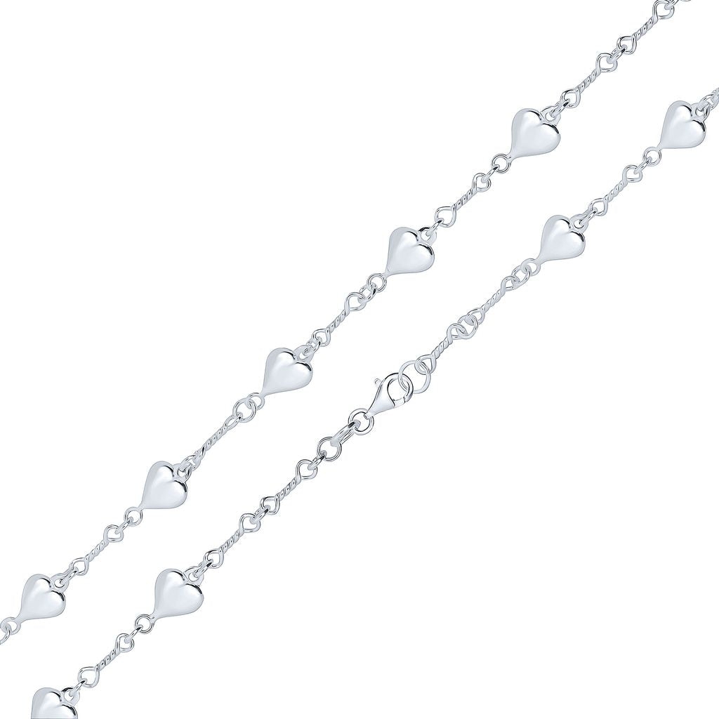 Sterling Silver Handmade 8.5mm Heart and Twist Link Bracelet