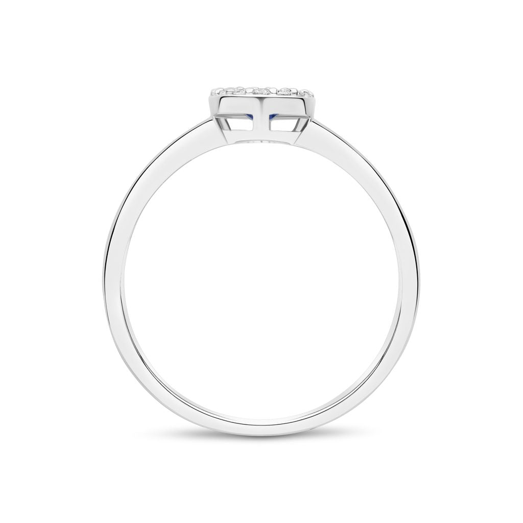 18ct White Gold Oval Sapphire and Diamond Microset Cluster Ring — 5x4mm
