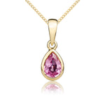 9ct Yellow Gold Pear Shaped Natural Pink Sapphire Rubover Pendant — 6x4mm