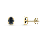 9ct Yellow Gold Rubover Oval Natural Sapphire Stud Earrings — 7x5mm