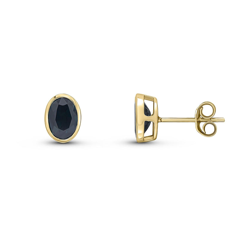9ct Yellow Gold Rubover Oval Natural Sapphire Stud Earrings — 7x5mm