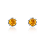 9ct White Gold Round Natural Citrine Rubover Stud Earrings — 3mm