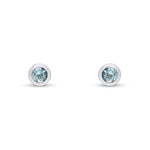 9ct White Gold Round Natural Aquamarine Rubover Stud Earrings — 3mm