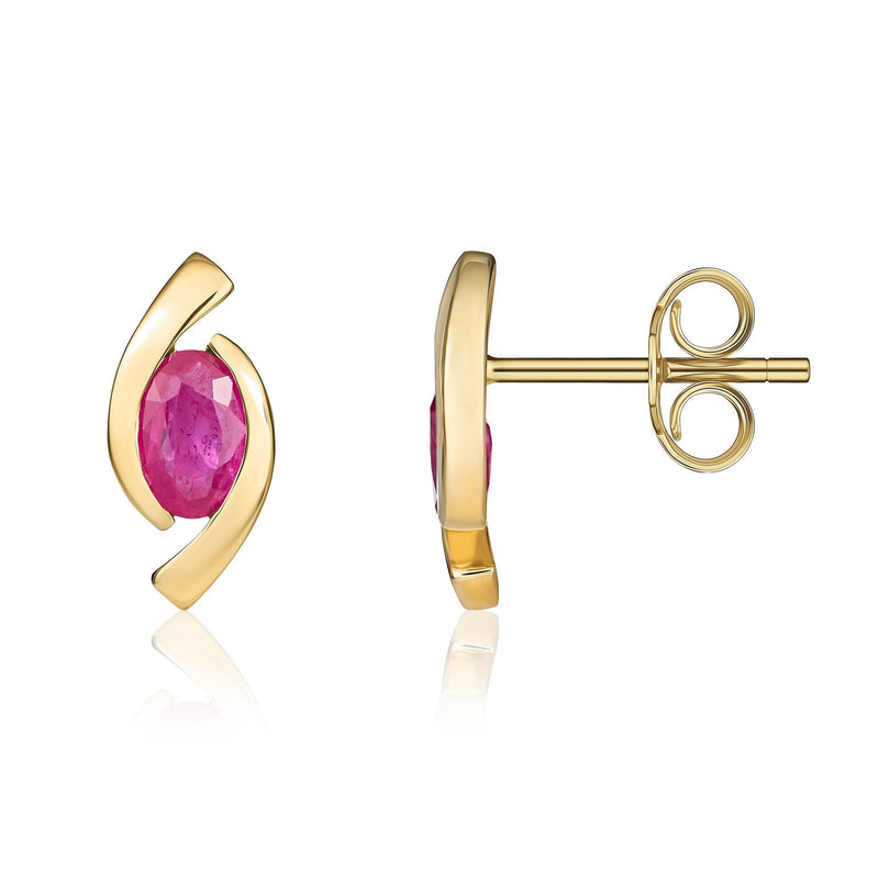9ct Yellow Gold Oval Natural Ruby 'Eye' Stud Earrings — 6x4mm