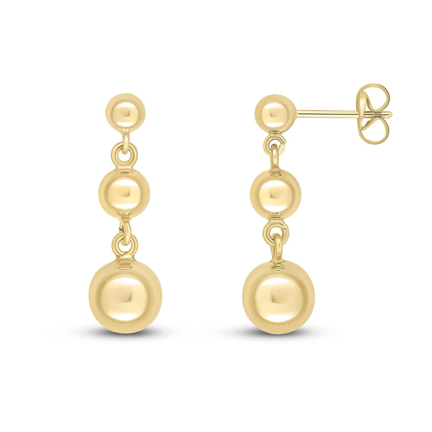 9ct Yellow Gold Polished Graduated Ball Drop Earrings