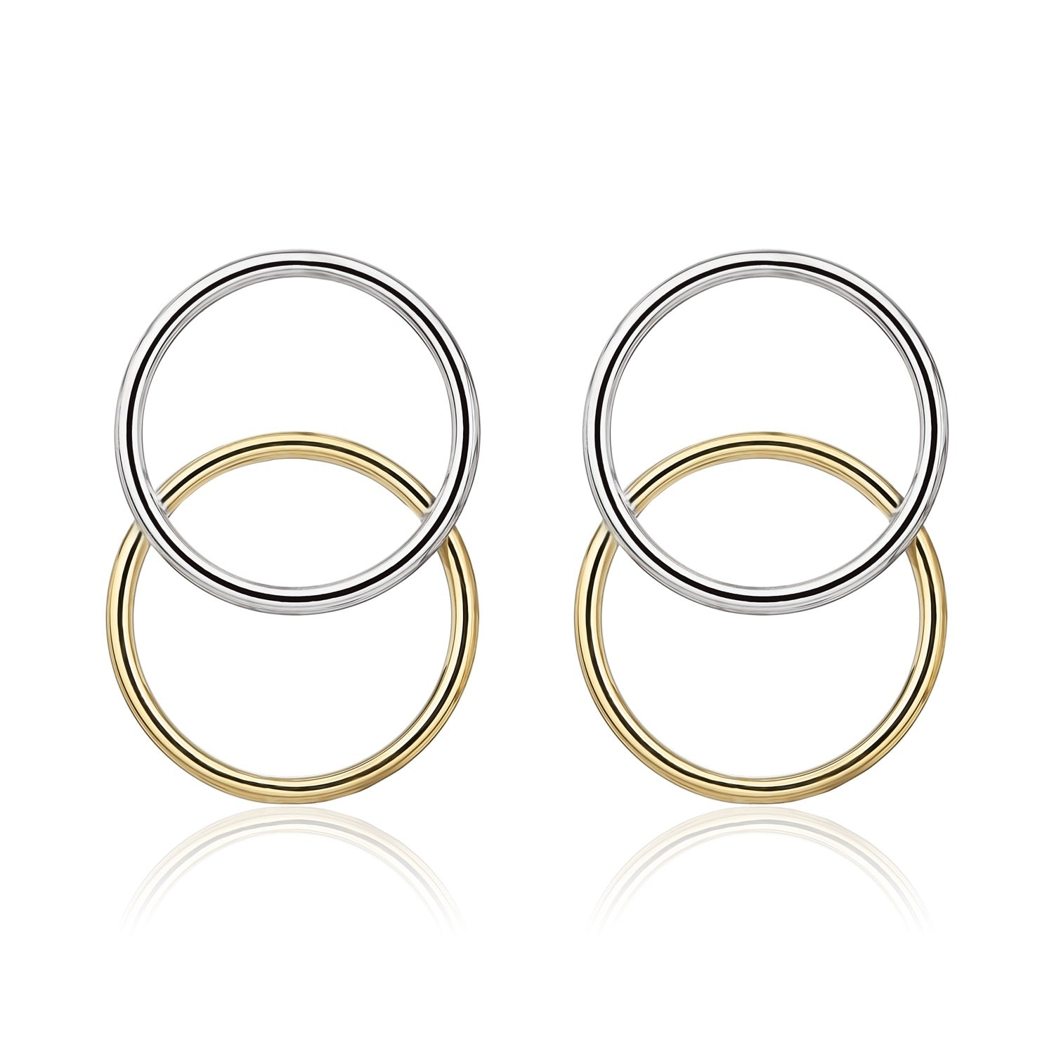 9ct Two Tone White and Yellow Gold Overlapped Circle Stud Earrings – 25x17mm