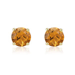 9ct Yellow Gold Round Natural Citrine Claw Stud Earrings — 5mm