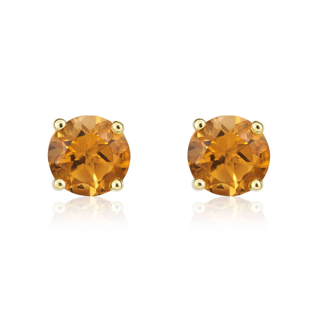 9ct Yellow Gold Round Natural Citrine Claw Stud Earrings — 5mm