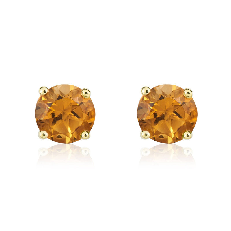 9ct Yellow Gold Round Natural Citrine Claw Stud Earrings — 5mm