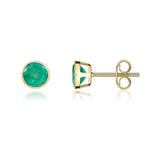 9ct Yellow Gold Round Natural Emerald Rubover Stud Earrings — 5mm