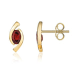 9ct Yellow Gold Oval Natural Garnet 'Eye' Stud Earrings — 6x4mm