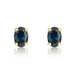 9ct Yellow Gold Oval Natural Blue Sapphire Stud Earrings — 6x4mm