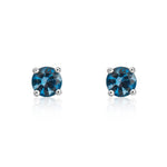 9ct White Gold Round Natural London Blue Topaz Claw Stud Earrings — 4mm