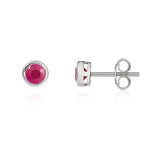 9ct White Gold Round Natural Ruby Rubover Stud Earrings — 4mm