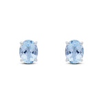 9ct White Gold Oval Natural Aquamarine Claw Stud Earrings — 9x7mm
