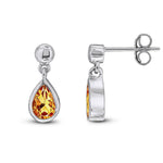 9ct White Gold Pear Shaped Natural Citrine Rubover Drop Earrings with Bead Top — 6x4mm
