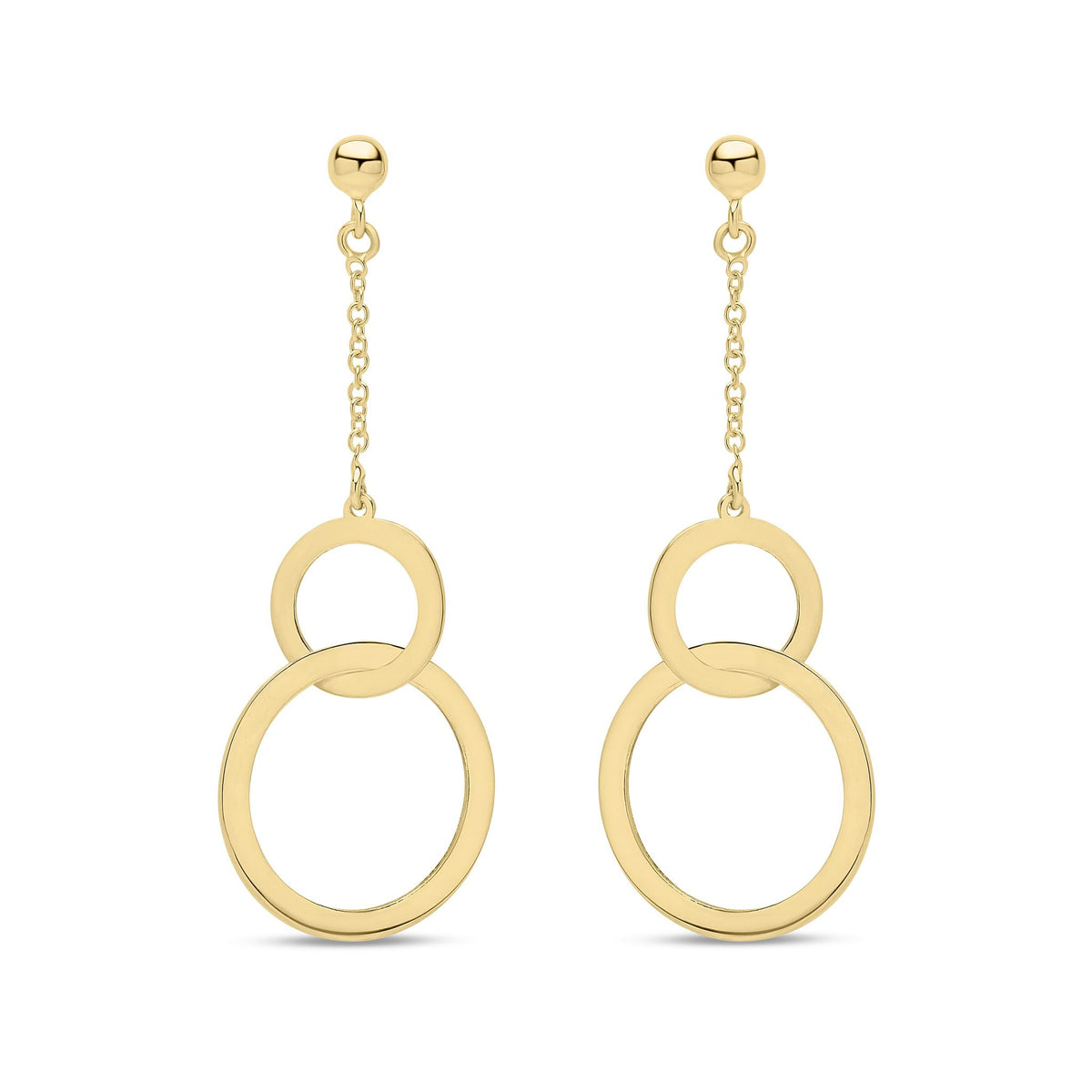 9ct Yellow Gold Double Circle Chain Drop Earrings