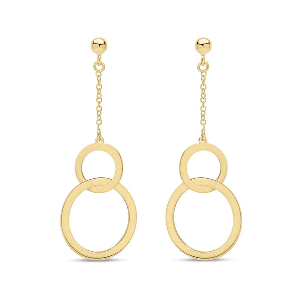 9ct Yellow Gold Double Circle Chain Drop Earrings