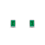 9ct White Gold Octagonal Emerald Cut Natural Emerald Rubover Stud Earrings — 5x3mm