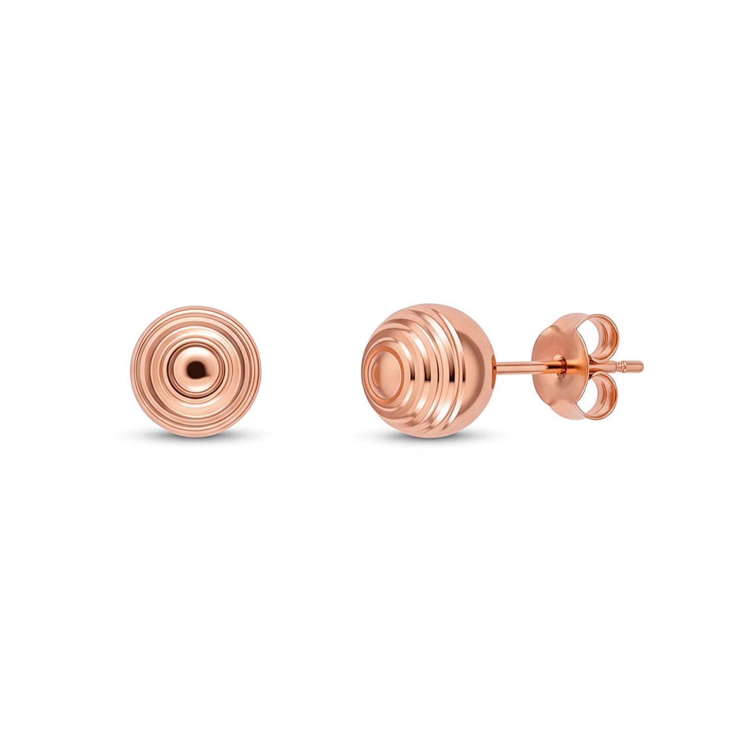 9ct Rose Gold Ripple Disc Stud Earrings — 8mm