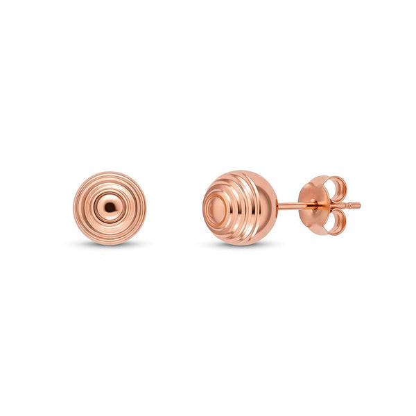 9ct Rose Gold Ripple Disc Stud Earrings — 8mm