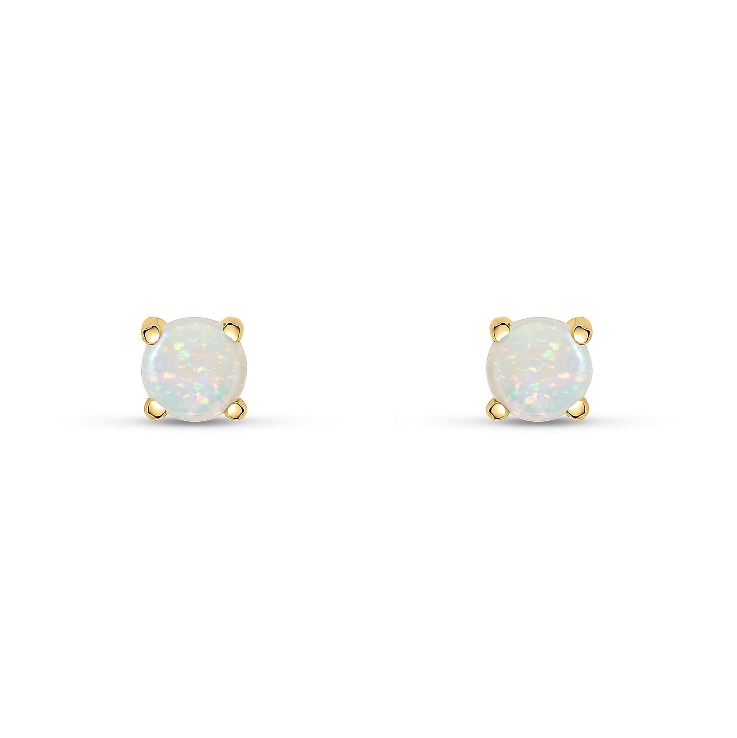 9ct Yellow Gold Round Natural Opal Claw Stud Earrings — 4mm