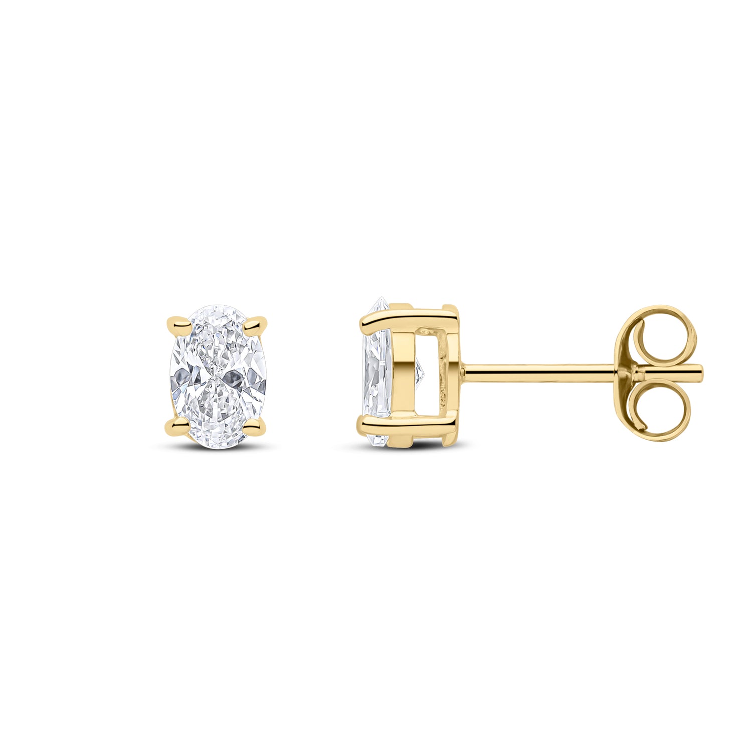 9ct Yellow Gold Oval Cubic Zirconia CZ Claw Set Stud Earrings — 6x4mm