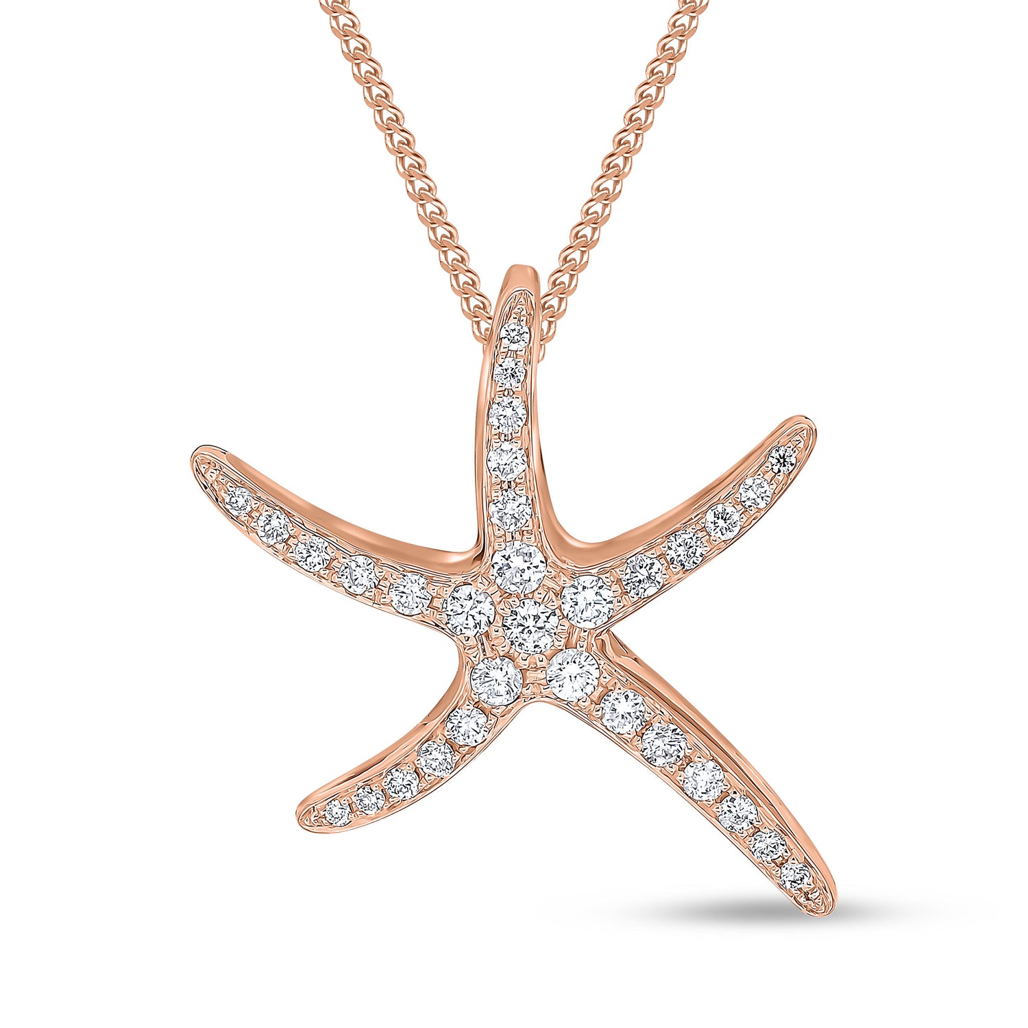18ct Rose Gold Natural Diamond Pave Set Starfish Pendant – 21mm