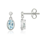 9ct White Gold Oval Natural Aquamarine Rubover Drop Earrings — 6x4mm
