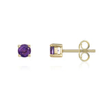 9ct Yellow Gold Round Natural Amethyst Claw Stud Earrings — 4mm