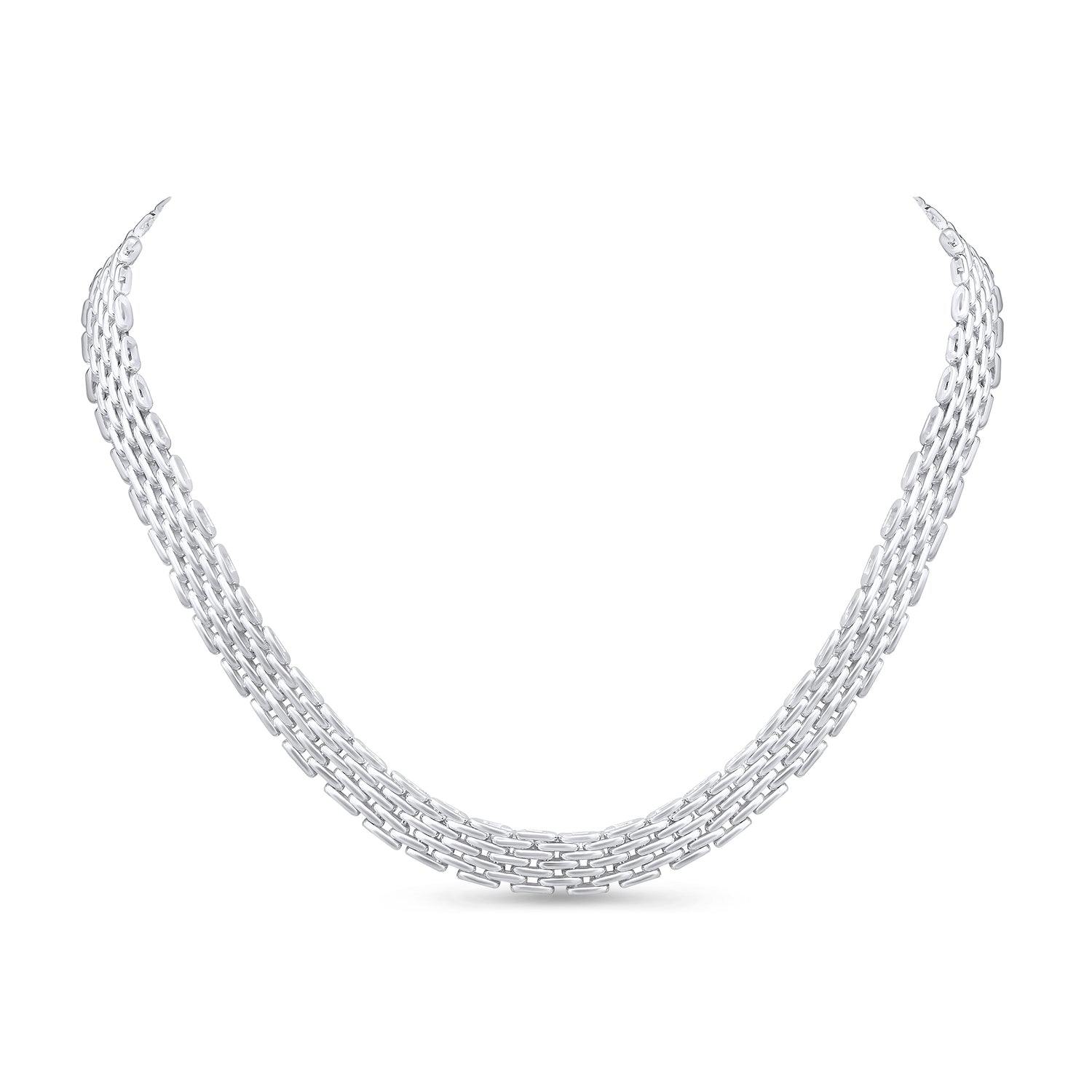 Sterling Silver 9mm Four Brick Link Necklace with Bolt Ring Clasp