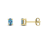 9ct Yellow Gold Oval Natural London Blue Topaz Claw Stud Earrings — 5x3mm