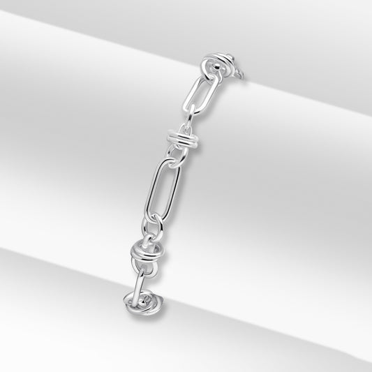 Sterling Silver Handmade Solid 7.5mm Oval Multi Link Bracelet with Bolt Ring