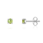 9ct White Gold Round Natural Peridot Claw Stud Earrings — 3mm