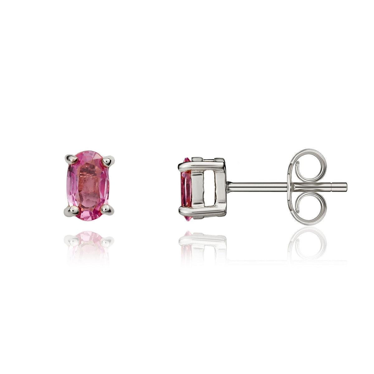 9ct White Gold Oval Natural Pink Sapphire Claw Stud Earrings — 5x3mm