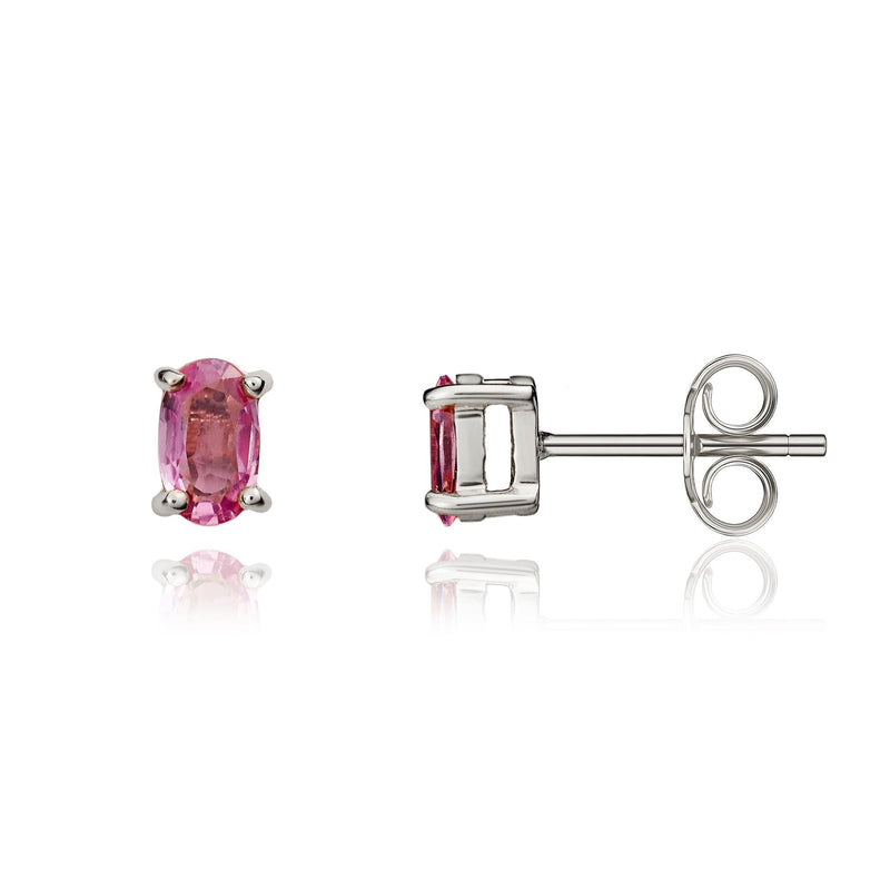 9ct White Gold Oval Natural Pink Sapphire Claw Stud Earrings — 5x3mm