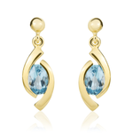9ct Yellow Gold Oval Natural Swiss Blue Topaz 'Eye' Drop Earrings — 6x4mm
